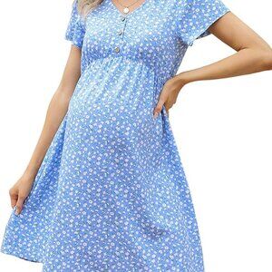Maternity Blue and White Ditsy Floral Dress - FunJuly Size S